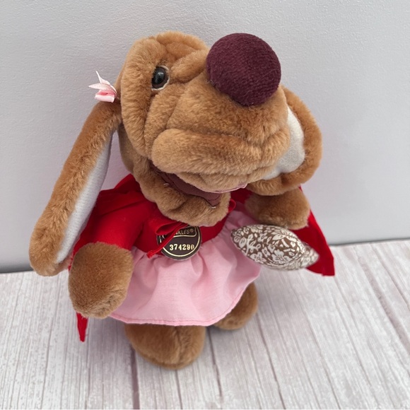 Wrinkles Ganz Girl Dog Plush Finger Puppet Superhero Red Cape Dress Bone 1986 - Picture 12 of 14